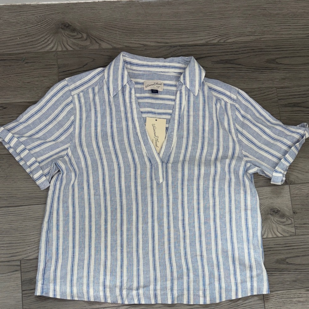 Universal Thread Light Blue & White Striped Split-Neck Tunic